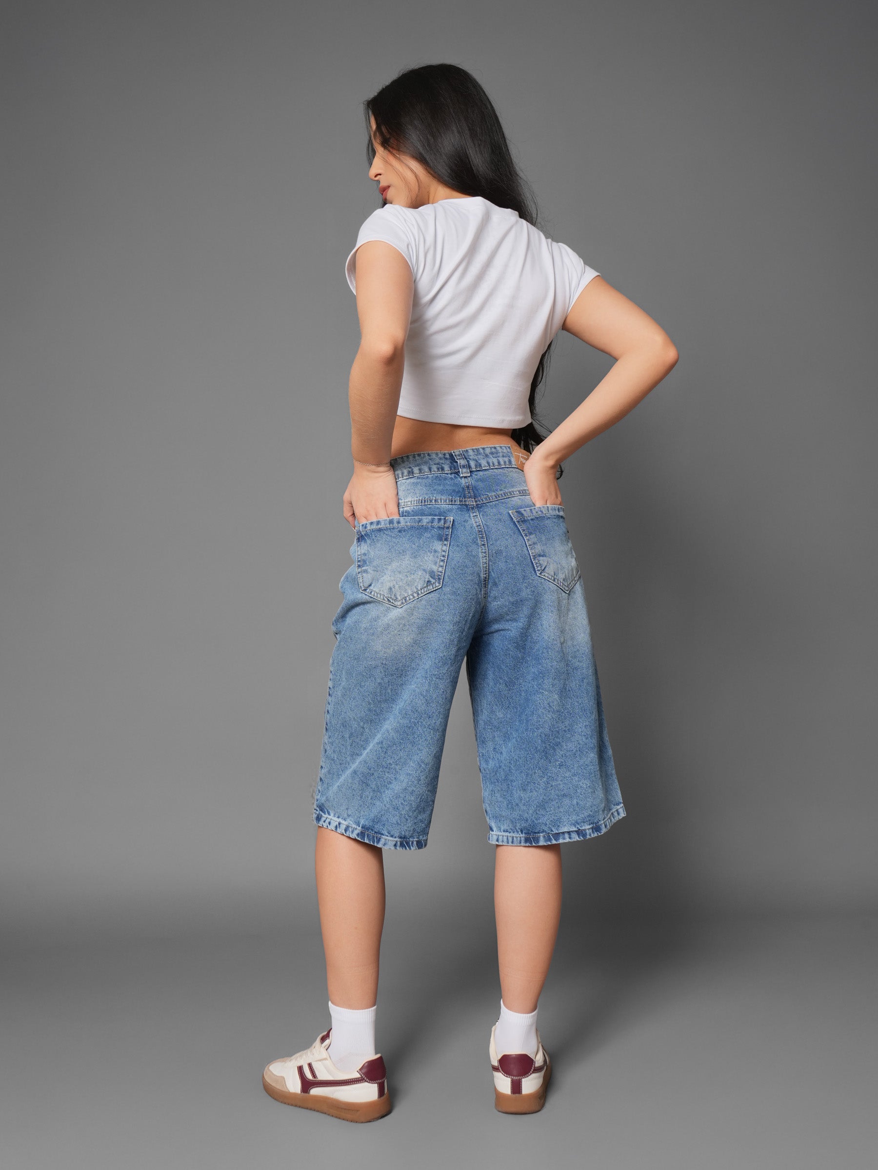 Bermuda Larga Denim Oscura